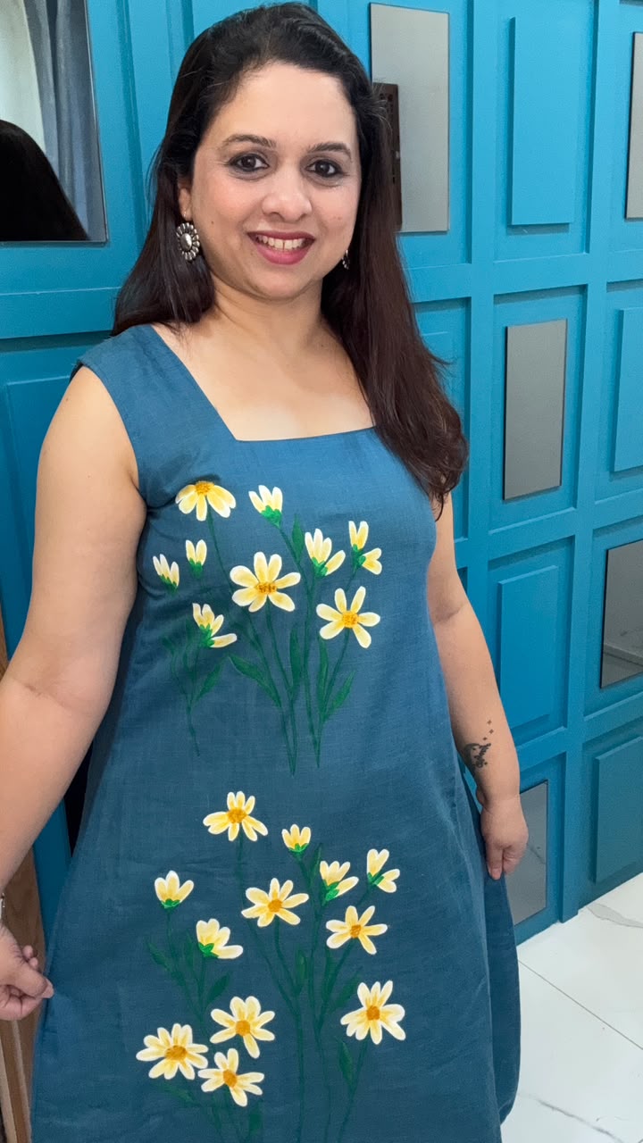Green Hand Painted Cotton Dress