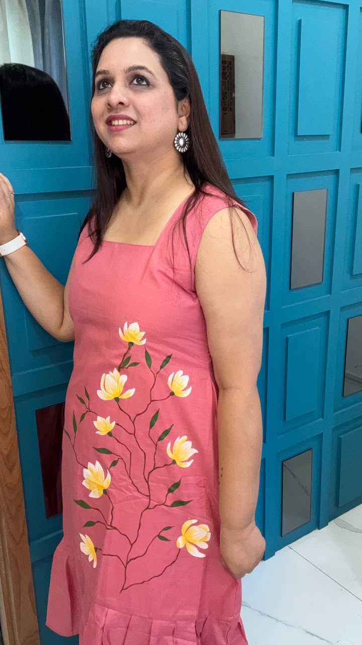 Peach Hand Painted Cotton Dress