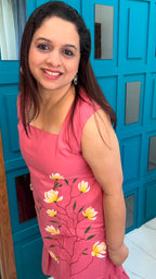 Peach Hand Painted Cotton Dress