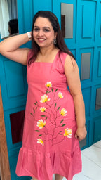 Peach Hand Painted Cotton Dress