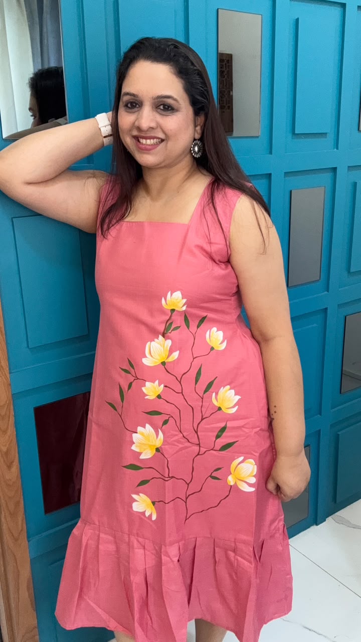 Peach Hand Painted Cotton Dress