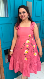 Peach Hand Painted Cotton Dress