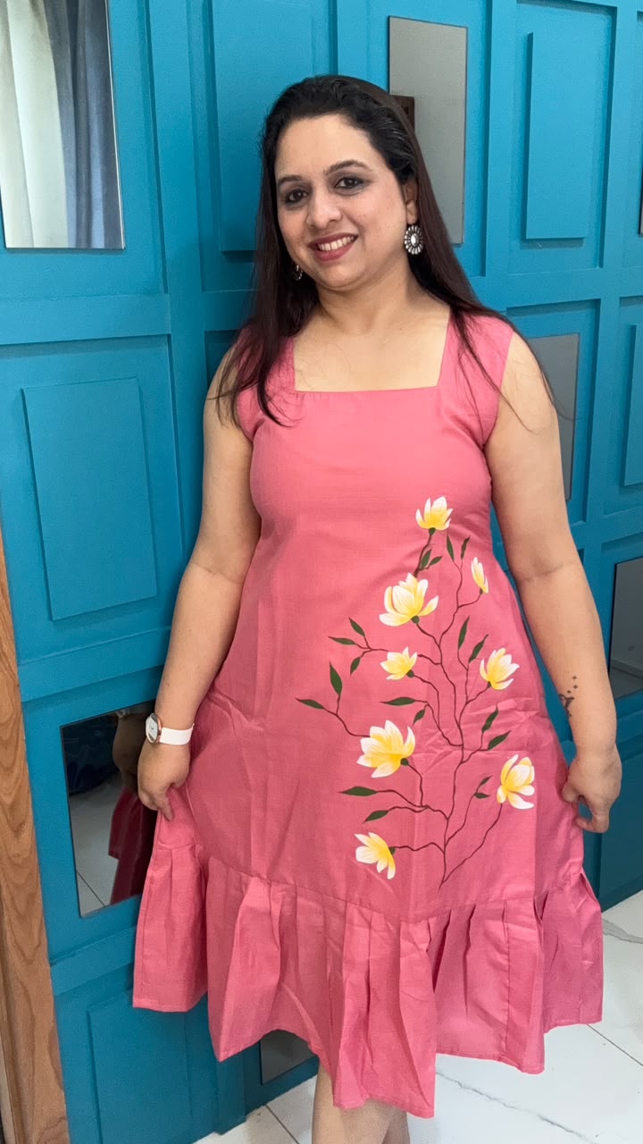 Peach Hand Painted Cotton Dress