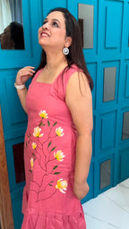 Peach Hand Painted Cotton Dress