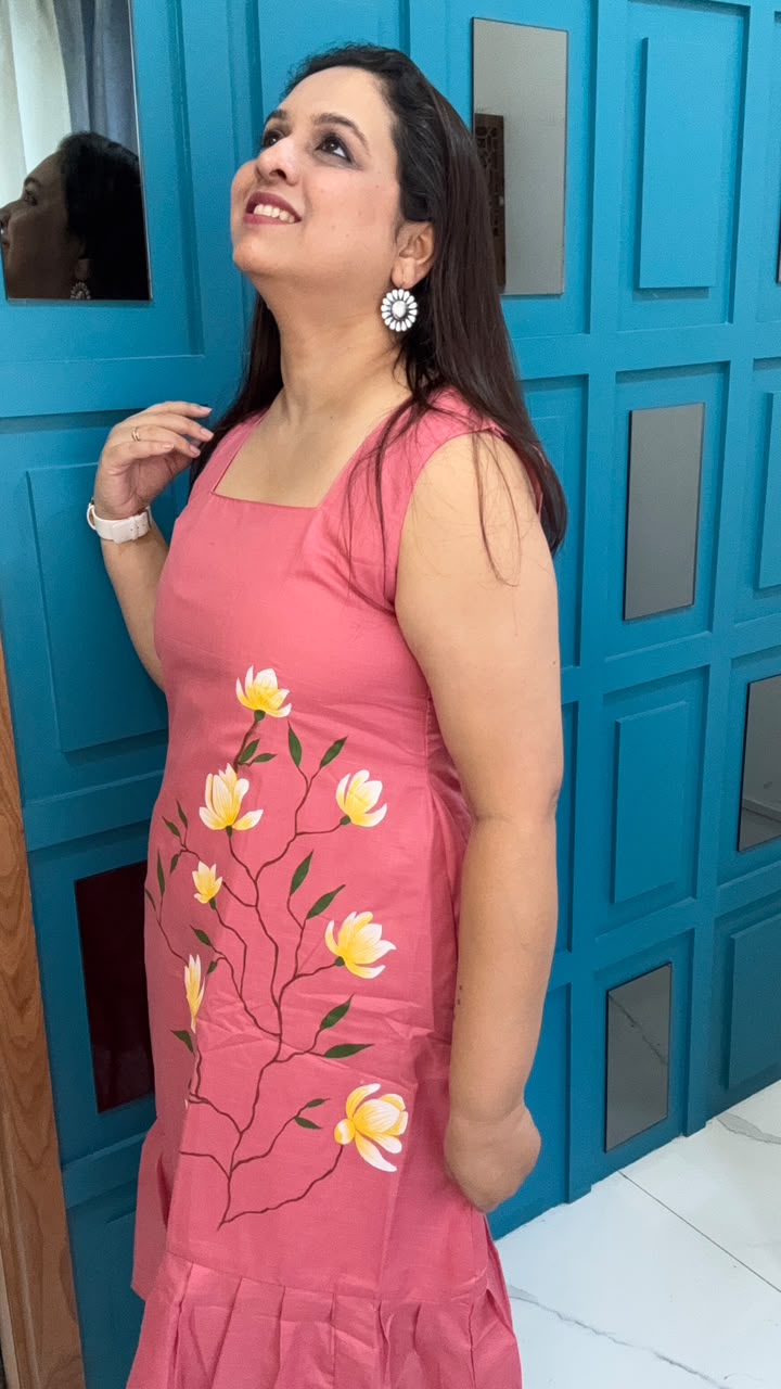 Peach Hand Painted Cotton Dress