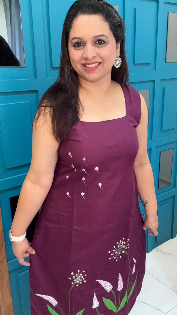 Wine Hand Painted Cotton Dress