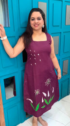Wine Hand Painted Cotton Dress