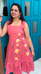 Peach Hand Painted Cotton Dress