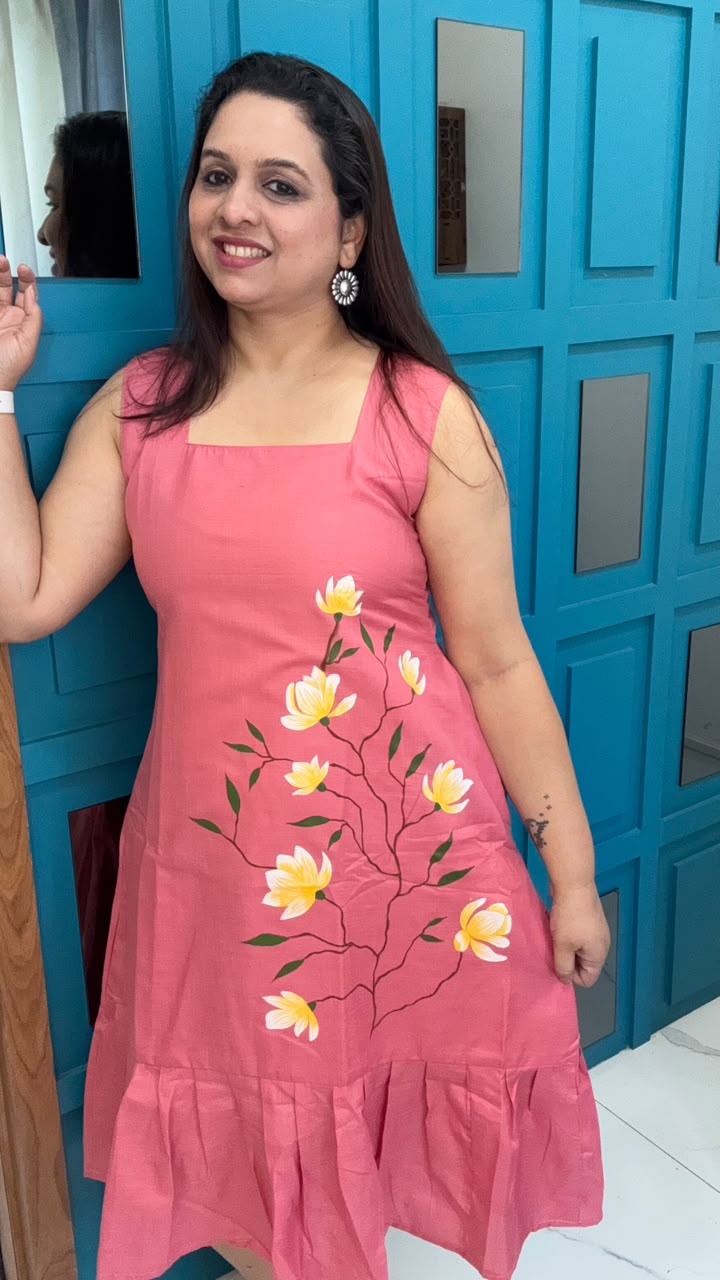 Peach Hand Painted Cotton Dress