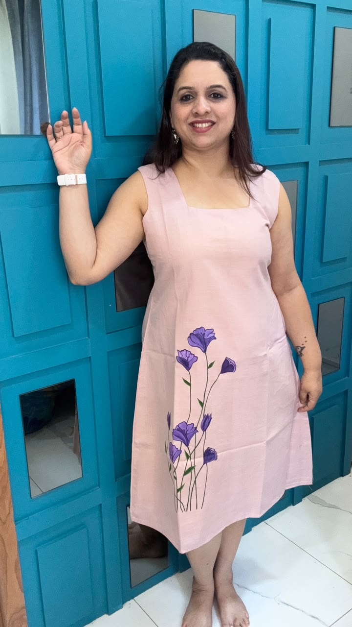 Light Pink Hand Painted Cotton Dress