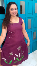 Wine Hand Painted Cotton Dress