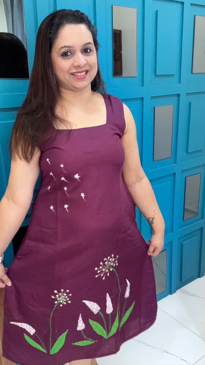 Wine Hand Painted Cotton Dress