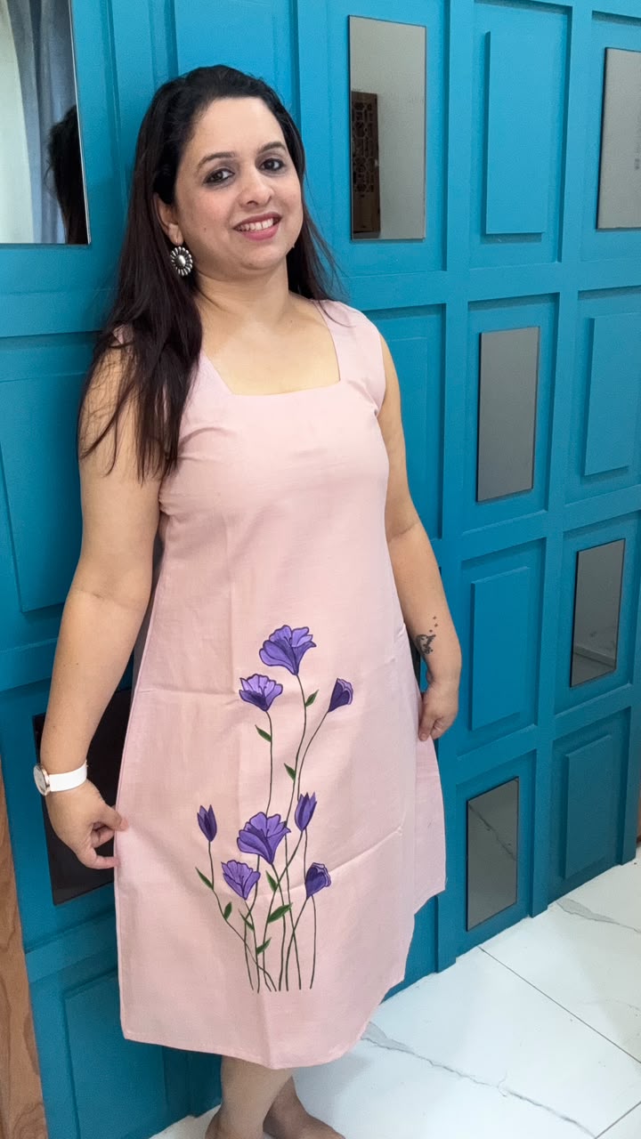 Light Pink Hand Painted Cotton Dress