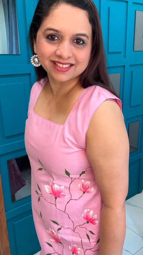 Baby Pink Hand Painted Cotton Dress