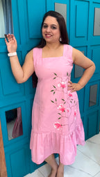 Baby Pink Hand Painted Cotton Dress