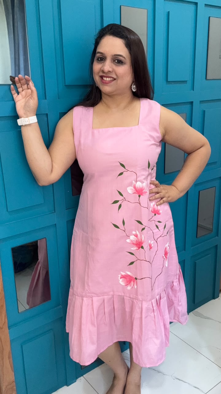 Baby Pink Hand Painted Cotton Dress