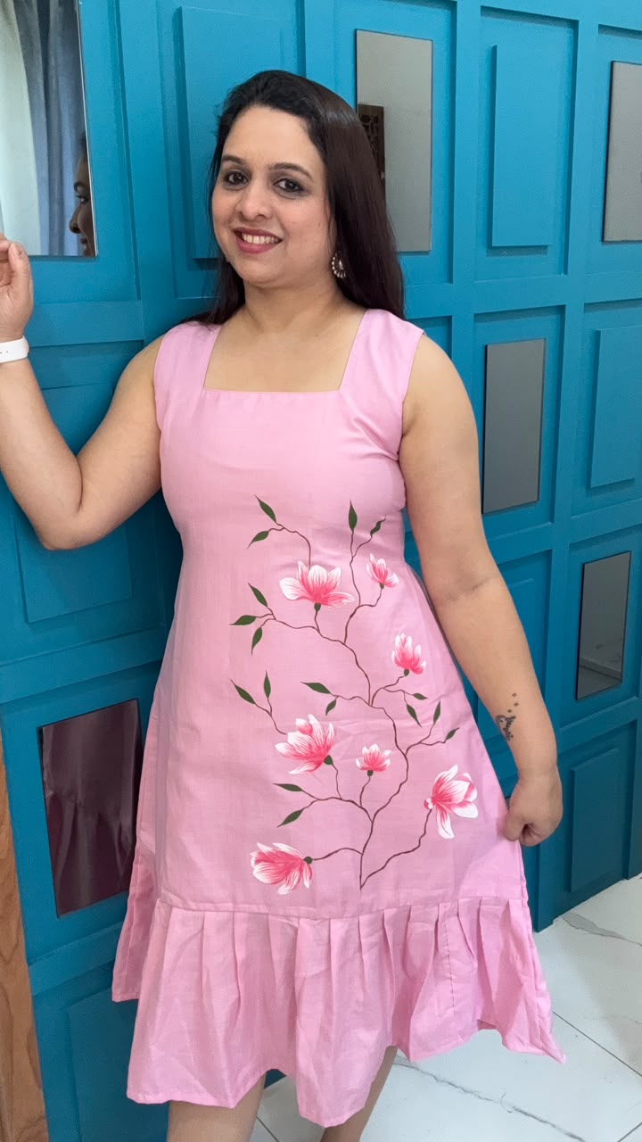 Baby Pink Hand Painted Cotton Dress