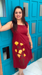Maroon Hand Painted Cotton Dress