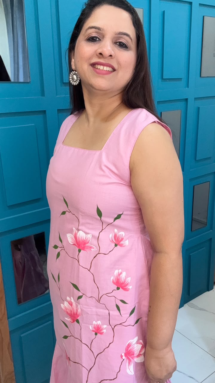 Baby Pink Hand Painted Cotton Dress