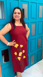 Maroon Hand Painted Cotton Dress