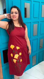 Maroon Hand Painted Cotton Dress