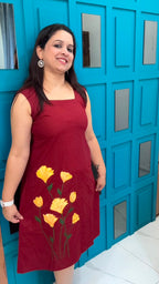Maroon Hand Painted Cotton Dress