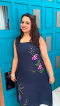 Navy Blue Handpainted Cotton Dress