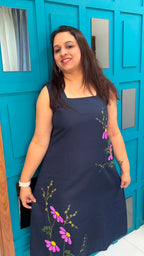 Navy Blue Handpainted Cotton Dress