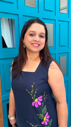 Navy Blue Handpainted Cotton Dress