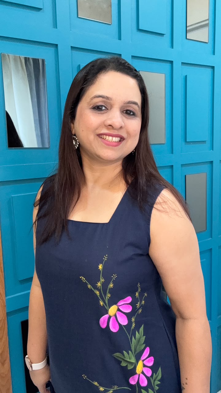 Navy Blue Handpainted Cotton Dress
