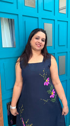 Navy Blue Handpainted Cotton Dress