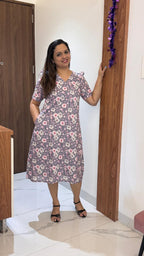 Grey Floral Hakoba Dress
