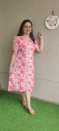 Peach Floral White Hakoba Dress