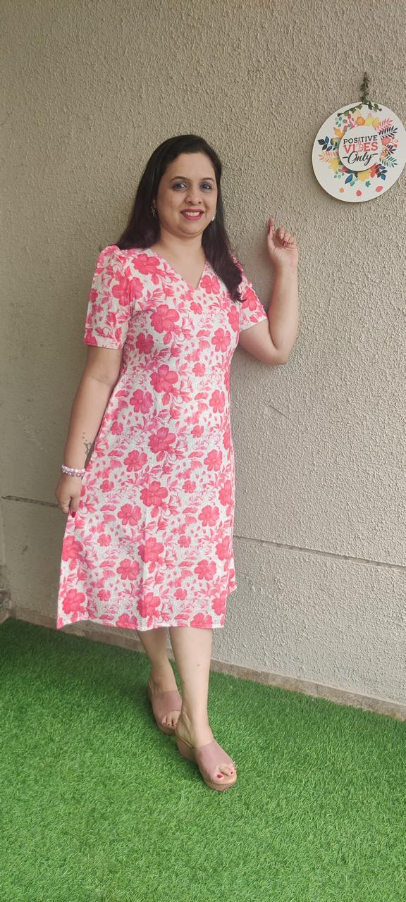 Peach Floral White Hakoba Dress