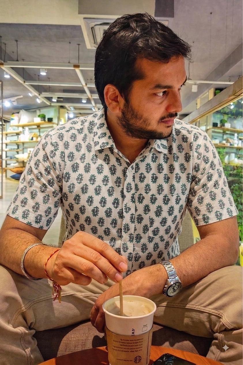 White Shirt with Green motif