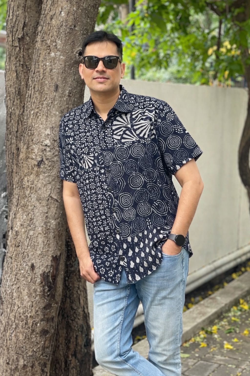 Grey Shirt with Patchwork