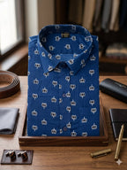 Blue Shirt with Lotus Motif