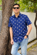 Blue Shirt with Lotus Motif