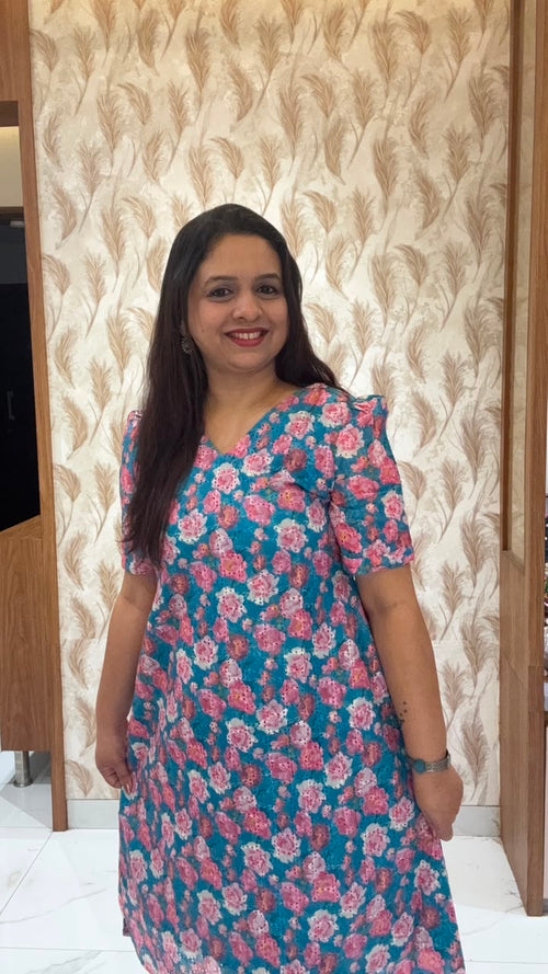 Blue Floral Hakoba Dress