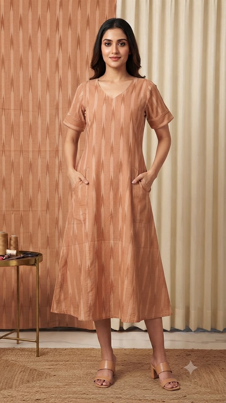 Light Brown Ikkat Dress