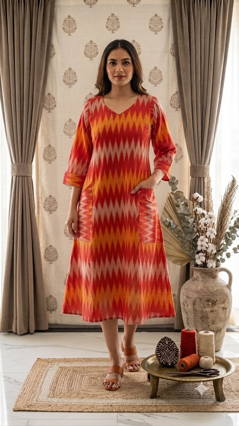 Orange Ikkat Dress