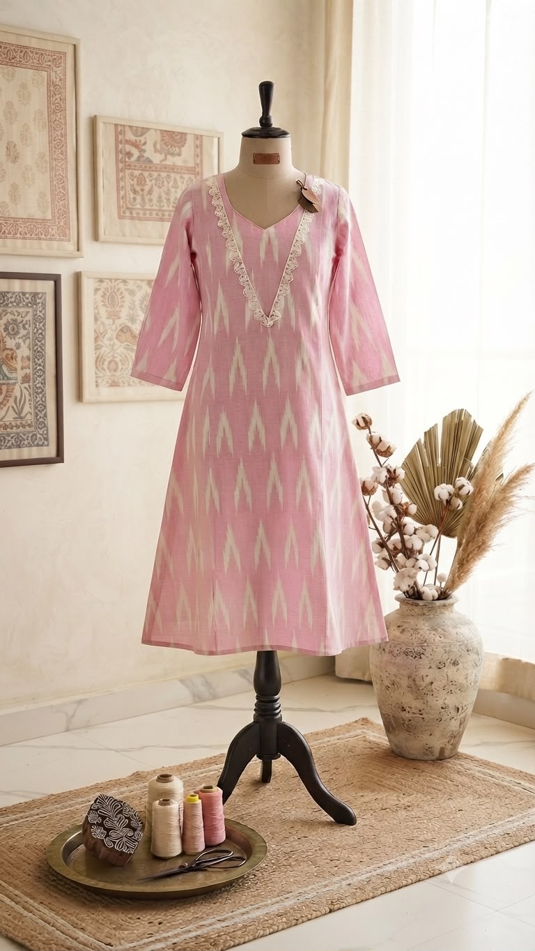 Baby Pink Ikkat Dress