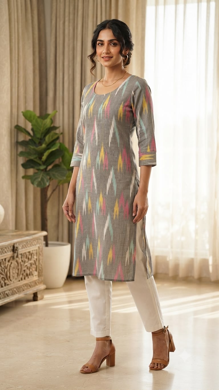 Gray Ikkat Kurti