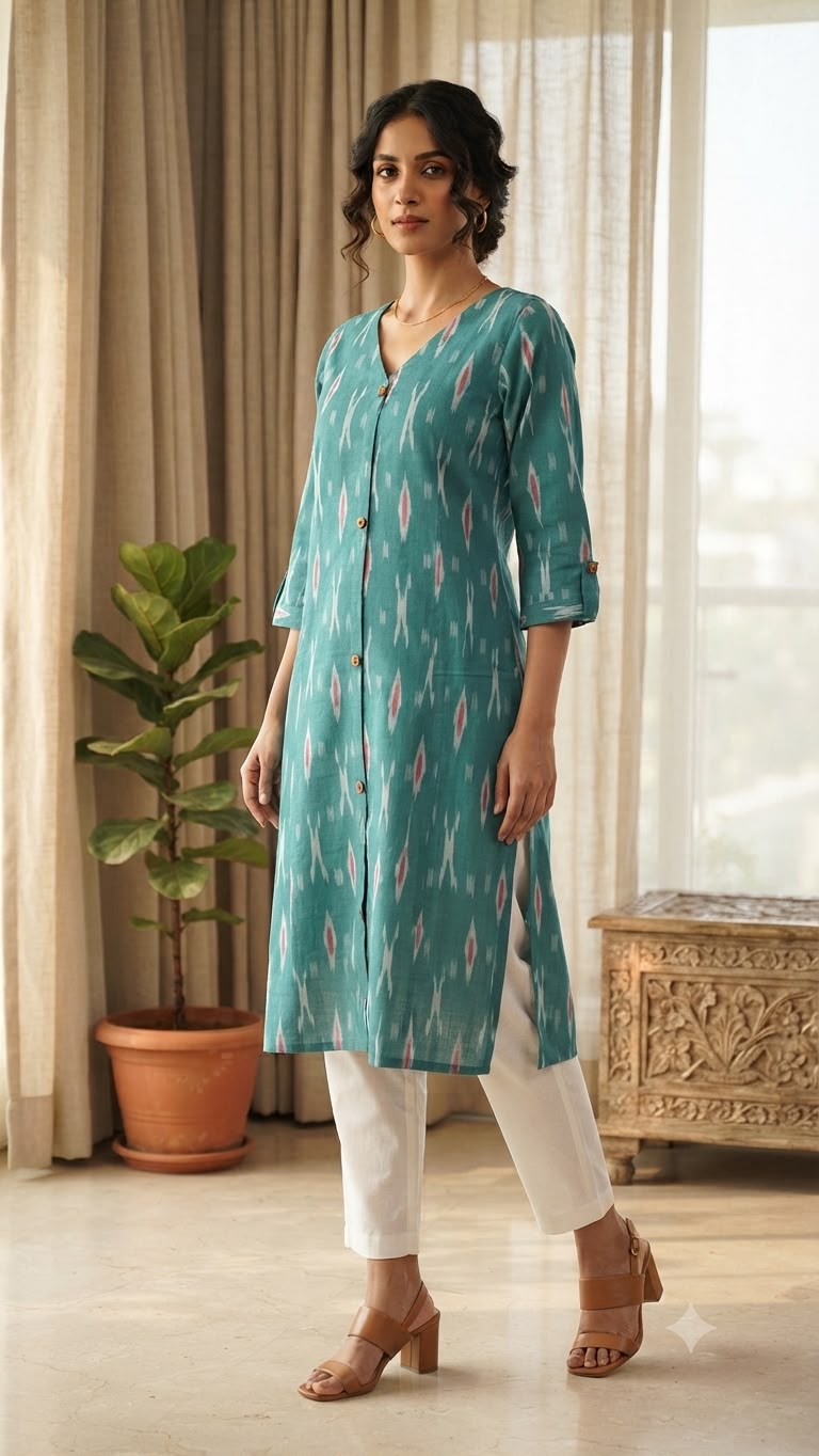 Ocean Green Ikkat Kurti