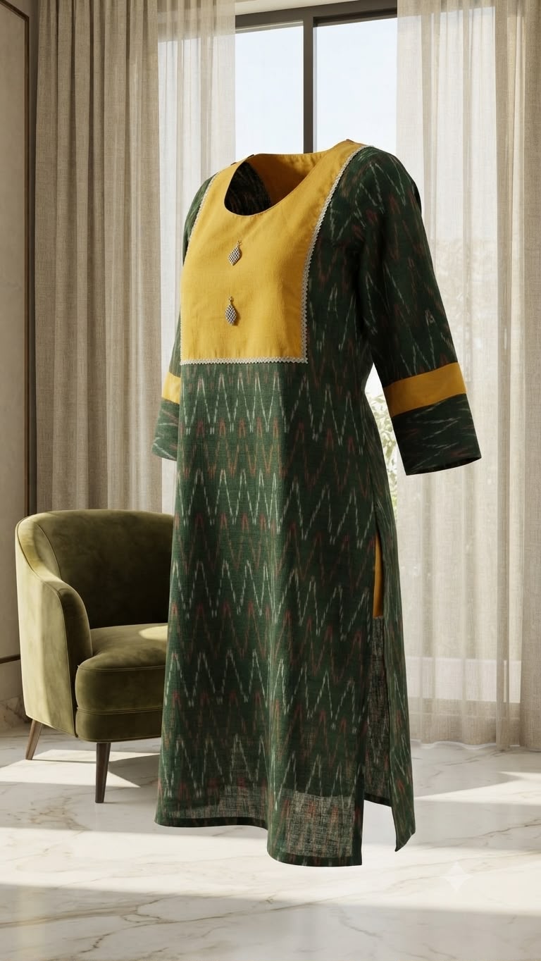 Green Kurti with Yellow Yolk