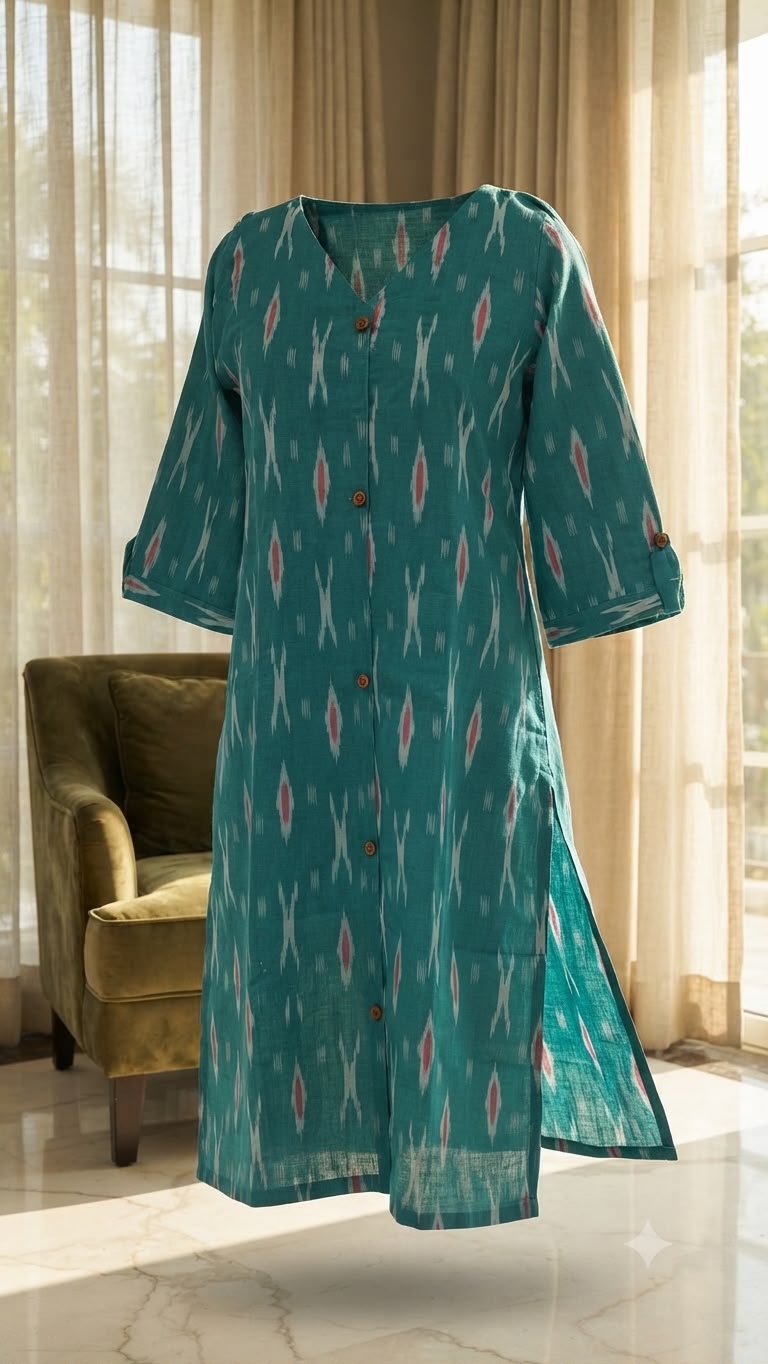 Ocean Green Ikkat Kurti