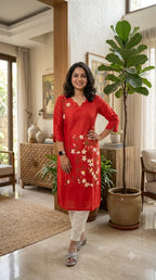 Red Hand Painted Kurti