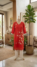 Red Hand Painted Kurti