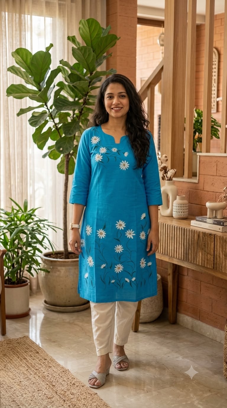 Blue Hand Painted Kurti