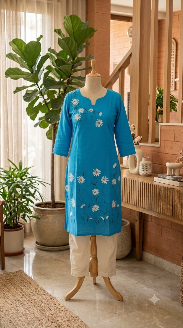 Blue Hand Painted Kurti